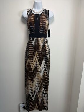 Alyx Brown Black Chevron Maxi Dress with Keyhole